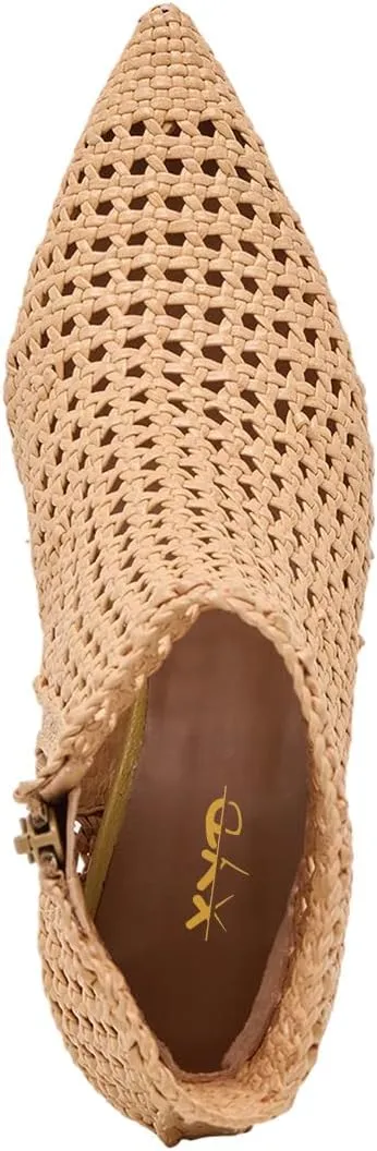 XYD Women Chic Braided Woven Ankle Boots with Zip Pointed Toe Mid Heels Cutout Event Club Shoes