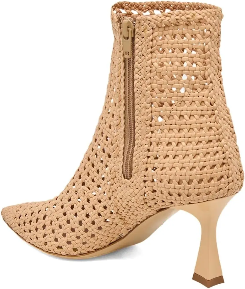 XYD Women Chic Braided Woven Ankle Boots with Zip Pointed Toe Mid Heels Cutout Event Club Shoes