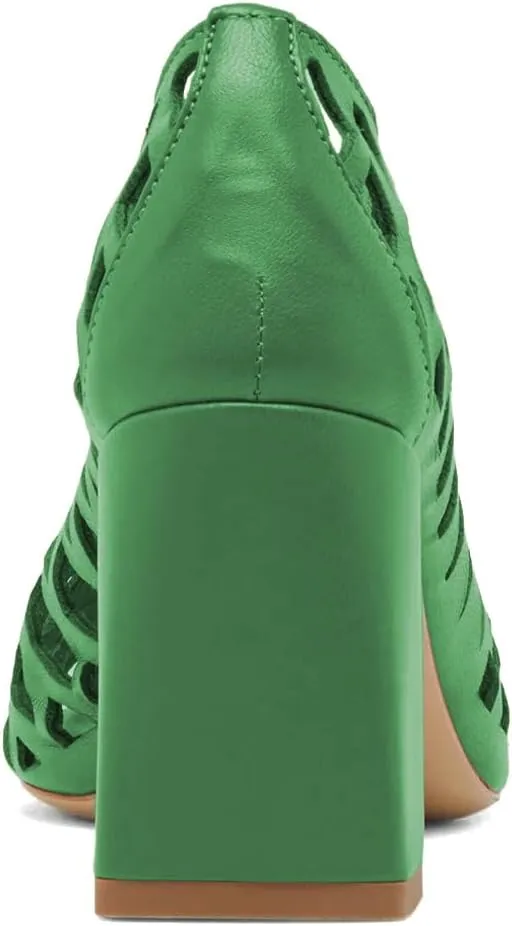 XYD Women Chunky Heels Pointed Toe Woven Pumps Slip-on Cutout Chic Office Formal Spring Summer Shoes