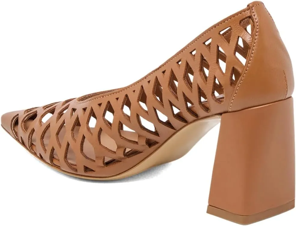 XYD Women Chunky Heels Pointed Toe Woven Pumps Slip-on Cutout Chic Office Formal Spring Summer Shoes