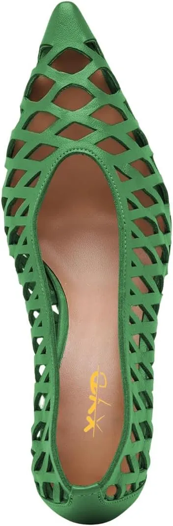 XYD Women Chunky Heels Pointed Toe Woven Pumps Slip-on Cutout Chic Office Formal Spring Summer Shoes