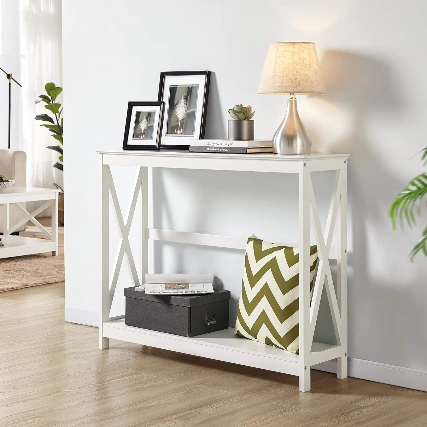 Yaheetech Wood Entryway Table, Console Table for Entryway, 2-Tier Sofa Table Accent Table w/Storage Shelf for Living Room, Hall, Foyer, White