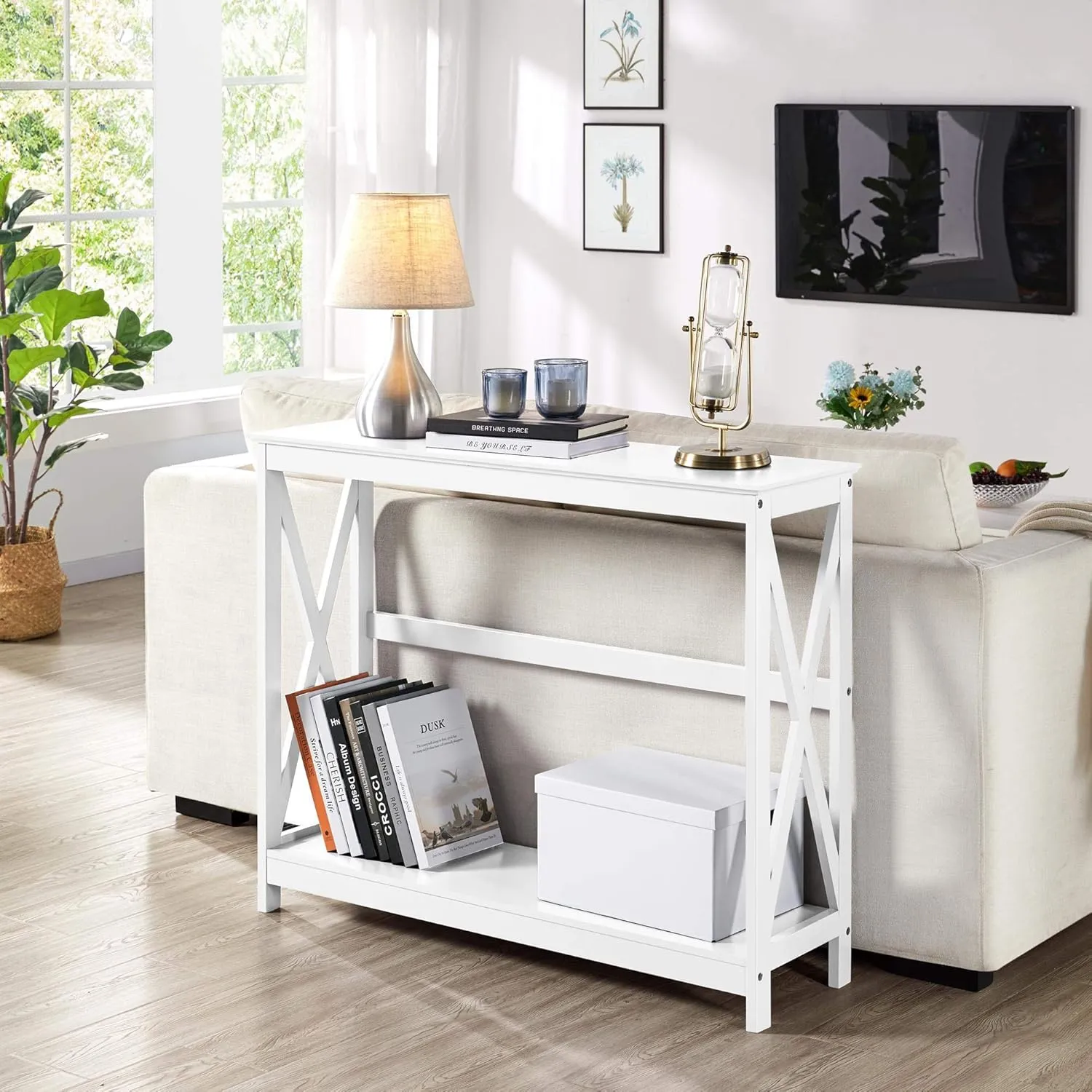Yaheetech Wood Entryway Table, Console Table for Entryway, 2-Tier Sofa Table Accent Table w/Storage Shelf for Living Room, Hall, Foyer, White