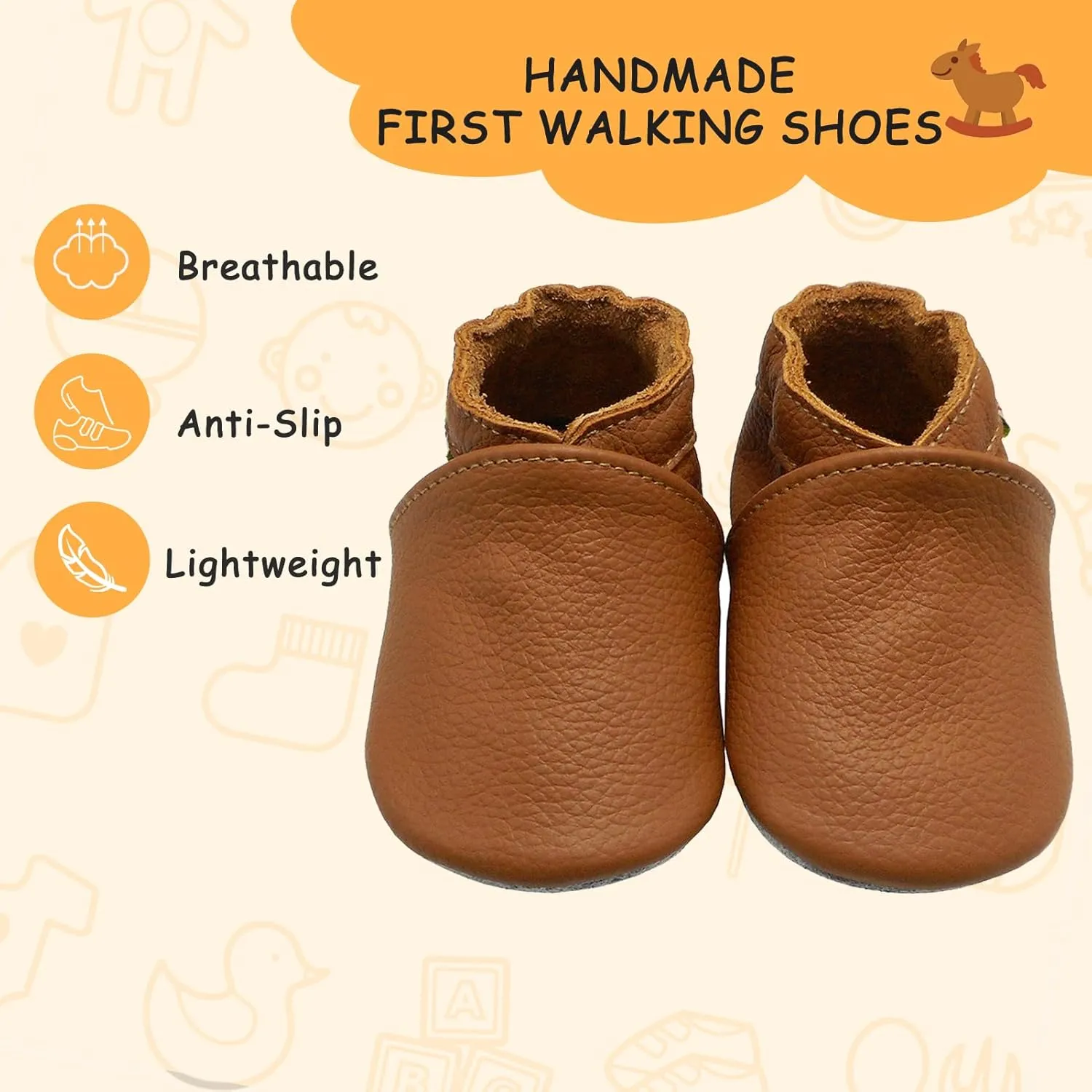 YALION Soft Leather Baby Shoes Moccasins Slip-on Boys Girls Slippers with Elastic Ankle, Anti-Slip First Walking Crib Shoes for Infant Toddlers