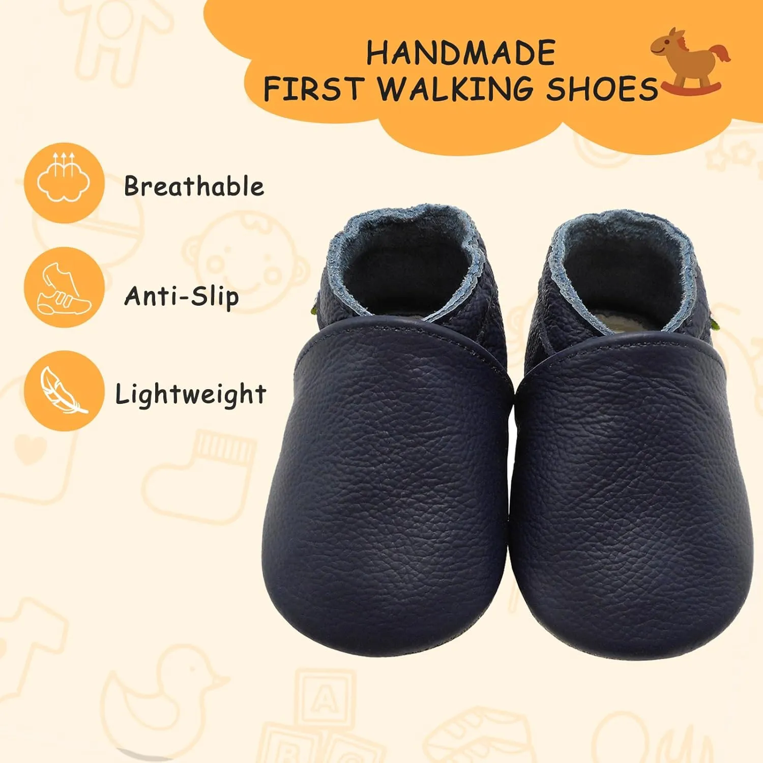 YALION Soft Leather Baby Shoes Moccasins Slip-on Boys Girls Slippers with Elastic Ankle, Anti-Slip First Walking Crib Shoes for Infant Toddlers