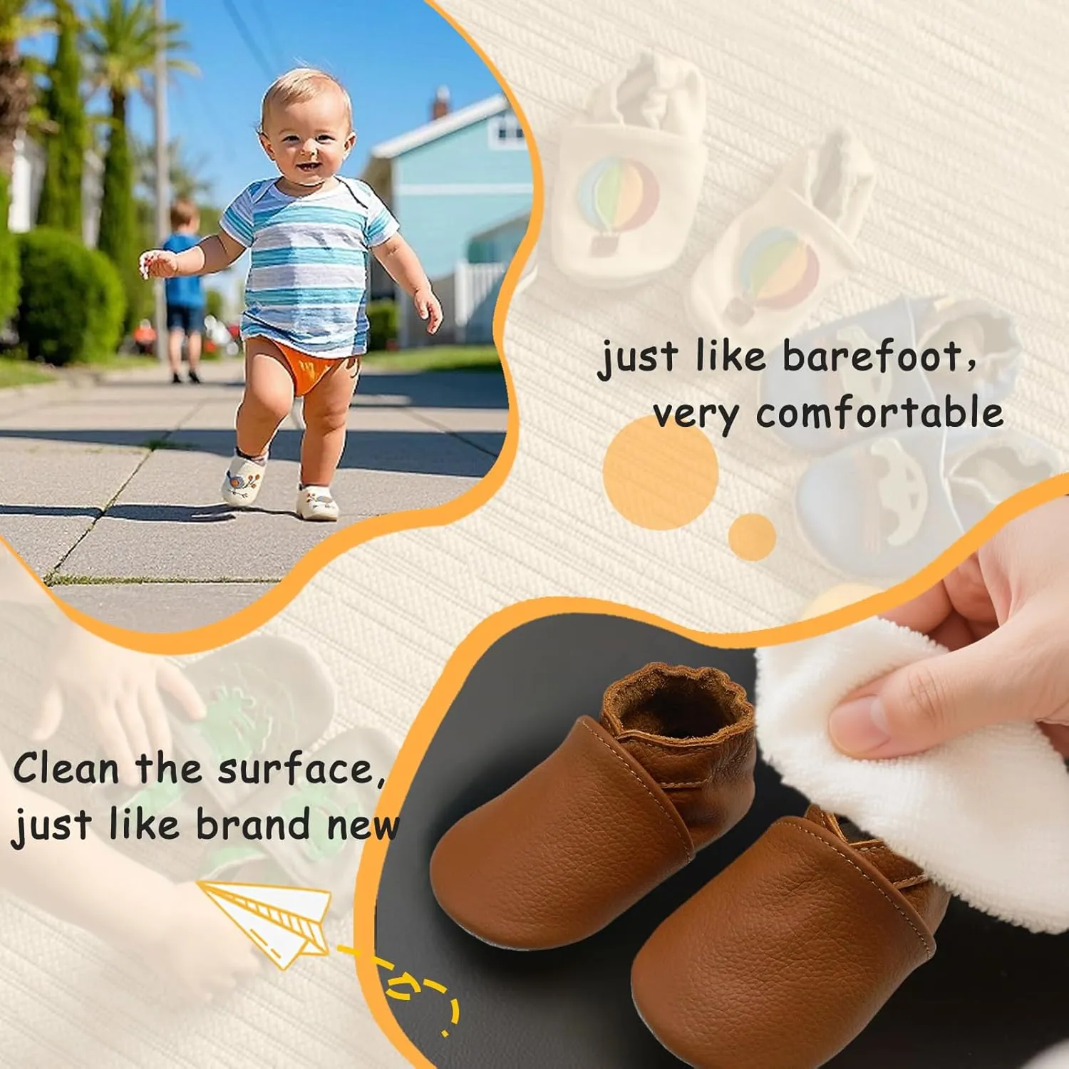 YALION Soft Leather Baby Shoes Moccasins Slip-on Boys Girls Slippers with Elastic Ankle, Anti-Slip First Walking Crib Shoes for Infant Toddlers