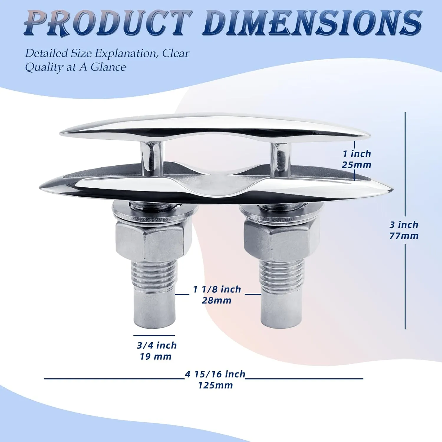 YANYUCB Pull Up Boat Cleat,316 Stainless Steel Retractable Cleat with Back Plate and Lock Nuts(5 inch,6 inch)