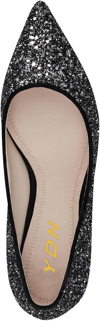 YDN Women Chunky Low Heel Pumps Pointy Toe Suede Slip On Classic Casual Block Shoes