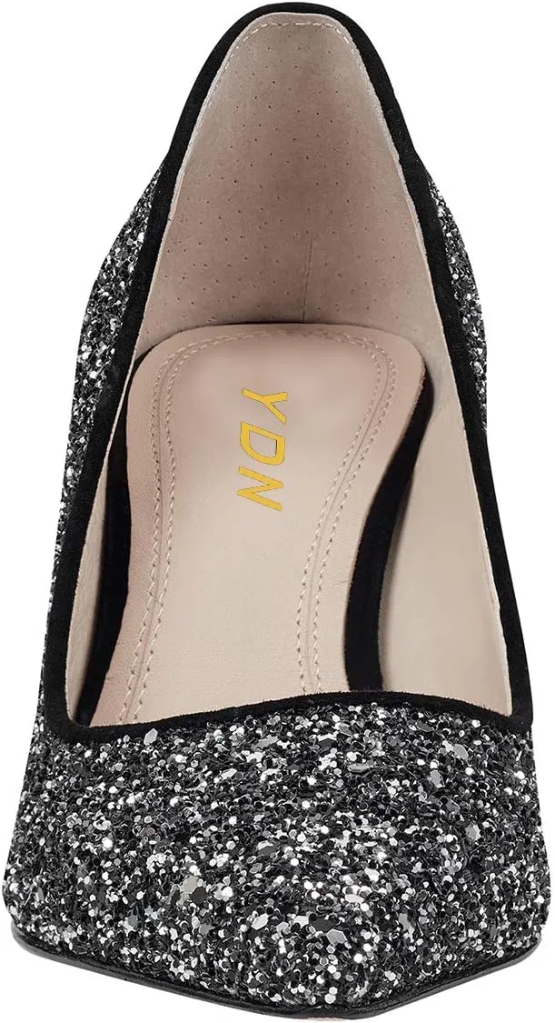 YDN Women Chunky Low Heel Pumps Pointy Toe Suede Slip On Classic Casual Block Shoes