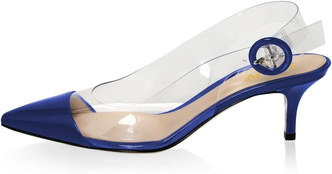 YDN Women Clear Slingback Pumps Mid Low Heels Slip on Sandals Transparent Slide Fashion Shoes