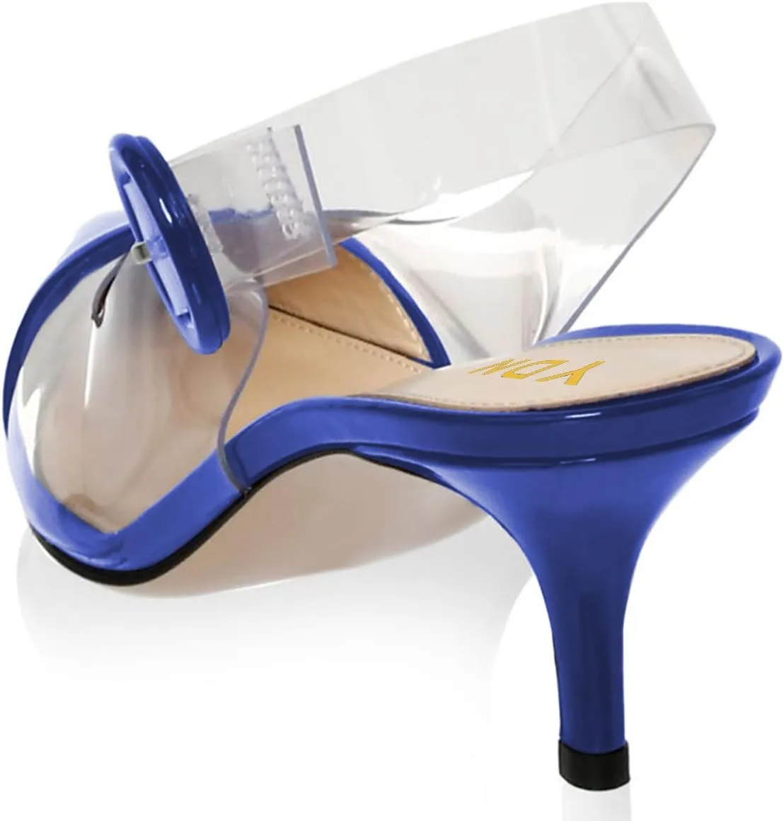 YDN Women Clear Slingback Pumps Mid Low Heels Slip on Sandals Transparent Slide Fashion Shoes