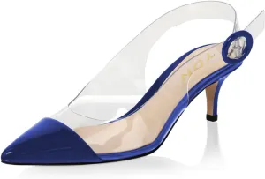 YDN Women Clear Slingback Pumps Mid Low Heels Slip on Sandals Transparent Slide Fashion Shoes