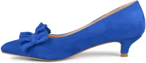 YDN Women Gorgeous Ruffled Kitten Heel Pumps Slip On Suede Pointed Toe Basic Office Court Shoes