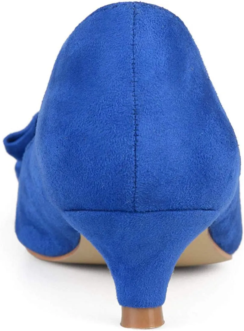 YDN Women Gorgeous Ruffled Kitten Heel Pumps Slip On Suede Pointed Toe Basic Office Court Shoes