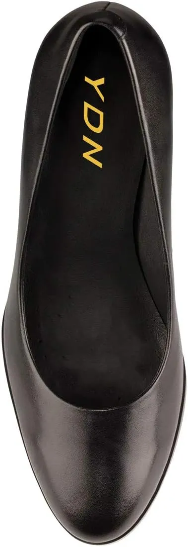 YDN Women Round Closed Toe Pumps Classic Slip On Chunky Block High Heel Slide Formal Patry Office Comfy Ladies Dress Shoes