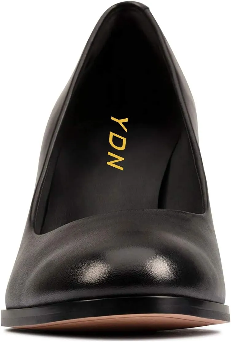 YDN Women Round Closed Toe Pumps Classic Slip On Chunky Block High Heel Slide Formal Patry Office Comfy Ladies Dress Shoes