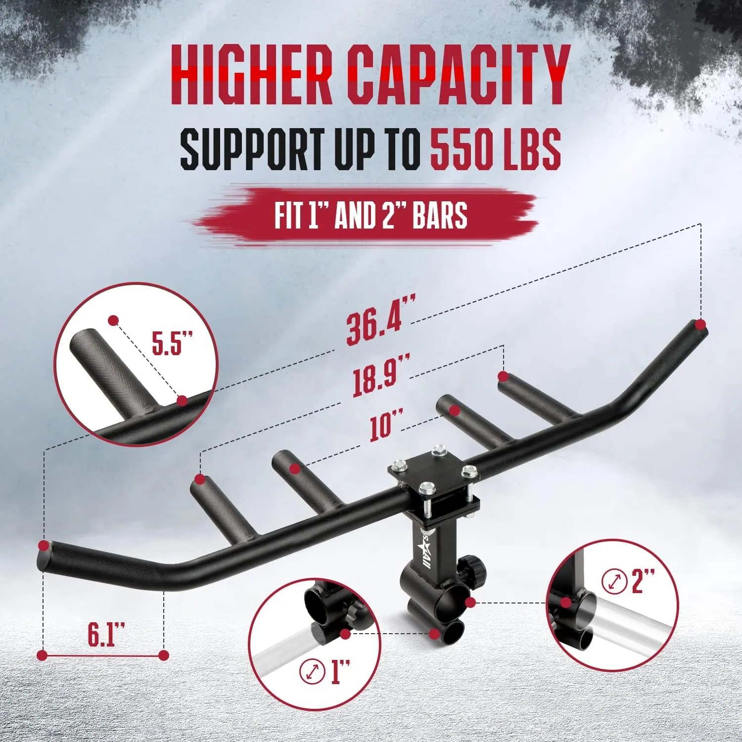 Yes4All 550LBS Multi-Grip Rowing Landmine Handle, T Bar LAT, Viking Press fits 1 & 2" Bar Sturdy Design, Easy to Install