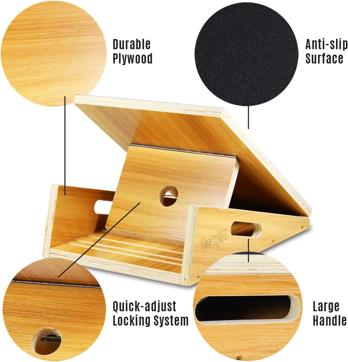 Yes4All Professional Incline Board, Slant board calf stretching, Squat Wedge and Anti-Slip Surface, Portable Side Handle Design for Easy Movement