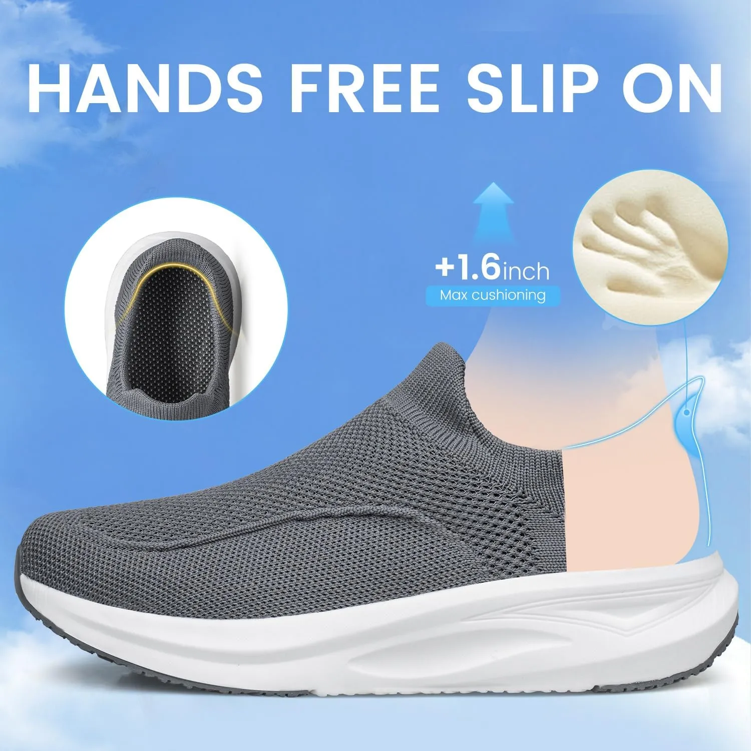 YHOON Men's Hands-Free Slip On Walking Shoes Non Slip Lightweight Comfortable Tennis Workout Sneakers
