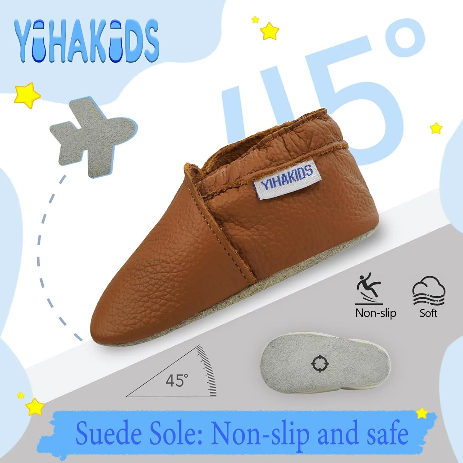 YIHAKIDS Baby Leather Shoes Soft Sole First Walking Moccasins Infants Toddler Boys Girls Crawling Slippers Slip-on Shoes Solid Color Shoes