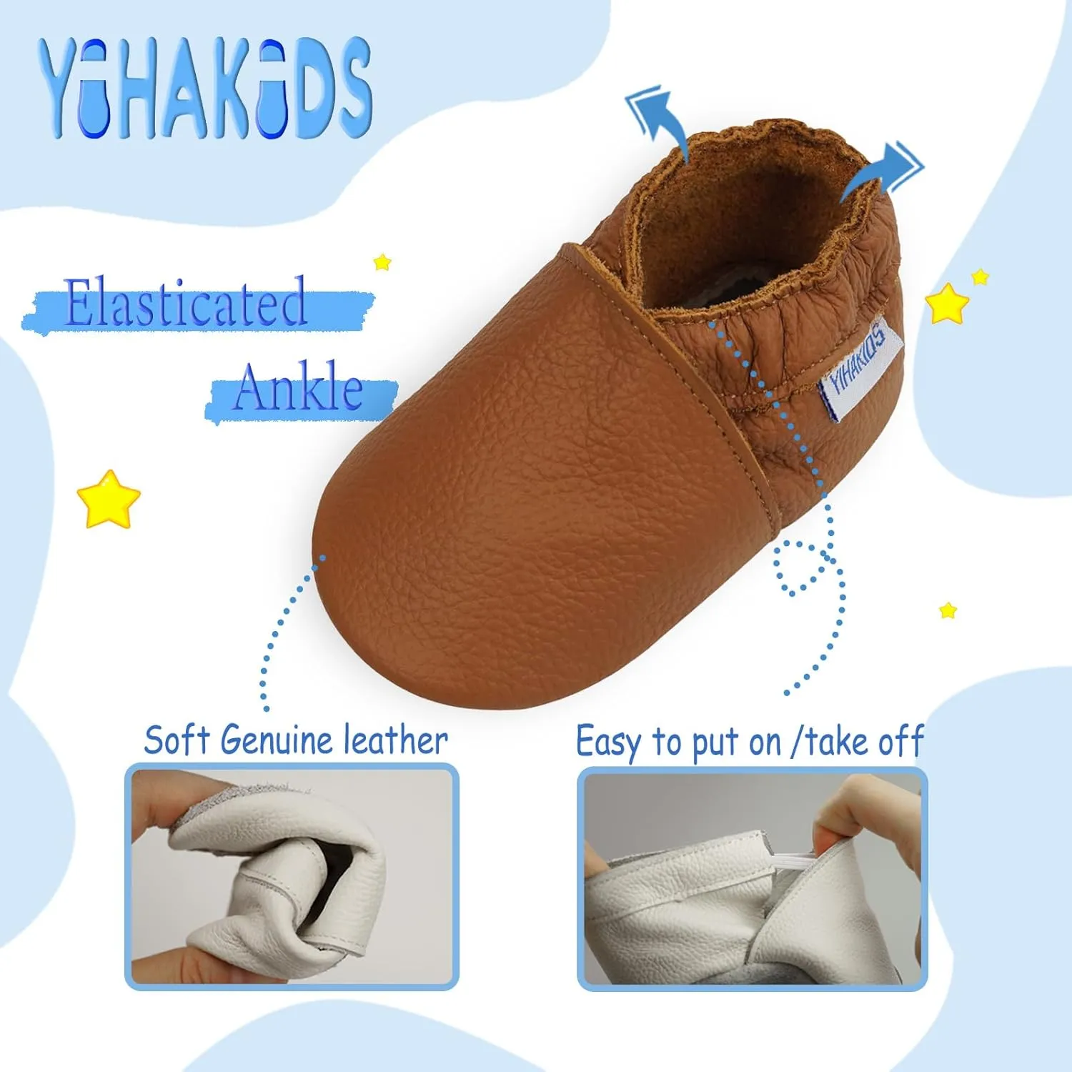 YIHAKIDS Baby Leather Shoes Soft Sole First Walking Moccasins Infants Toddler Boys Girls Crawling Slippers Slip-on Shoes Solid Color Shoes