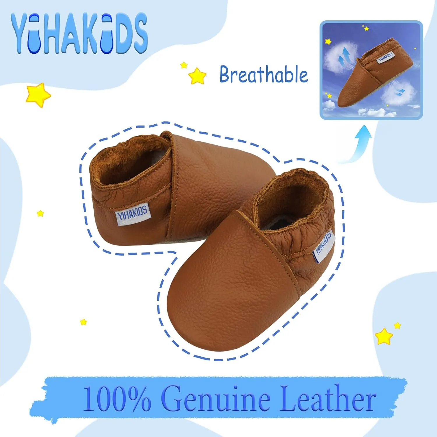 YIHAKIDS Baby Leather Shoes Soft Sole First Walking Moccasins Infants Toddler Boys Girls Crawling Slippers Slip-on Shoes Solid Color Shoes