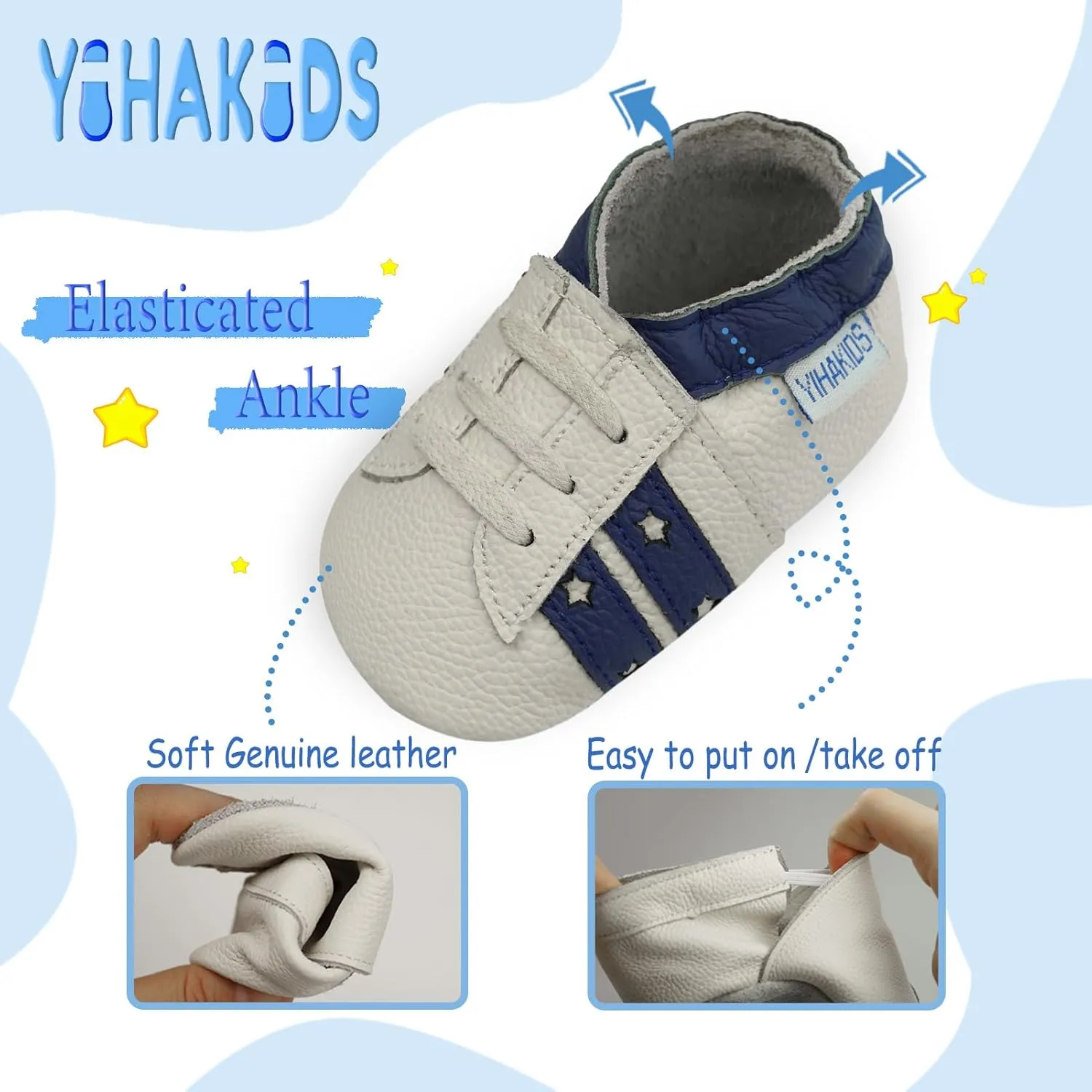 YIHAKIDS Baby Leather Shoes Soft Sole First Walking Moccasins Infants Toddler Boys Girls Crawling Slippers Slip-on Shoes with Elastic Ankle
