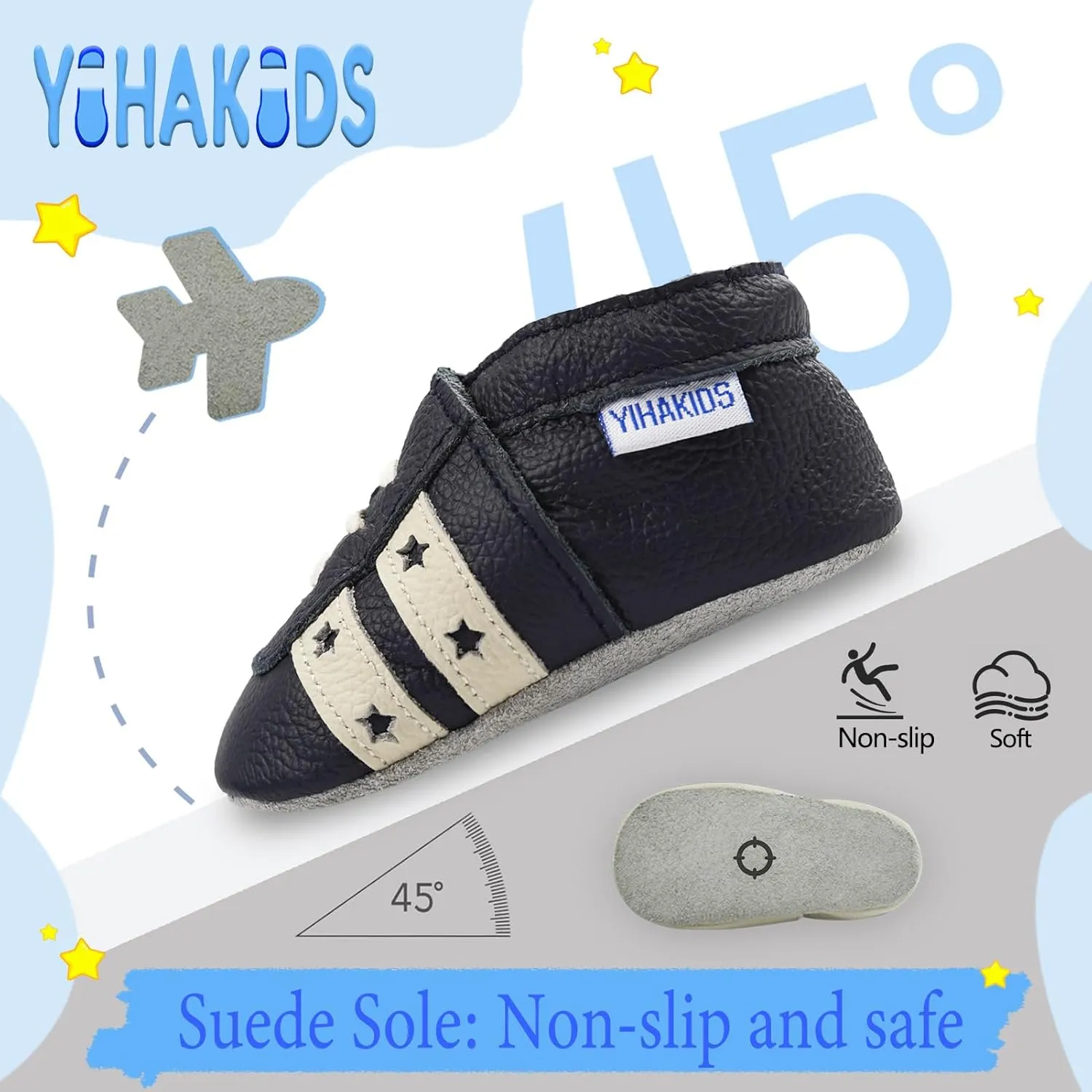 YIHAKIDS Baby Leather Shoes Soft Sole First Walking Moccasins Infants Toddler Boys Girls Crawling Slippers Slip-on Shoes with Elastic Ankle