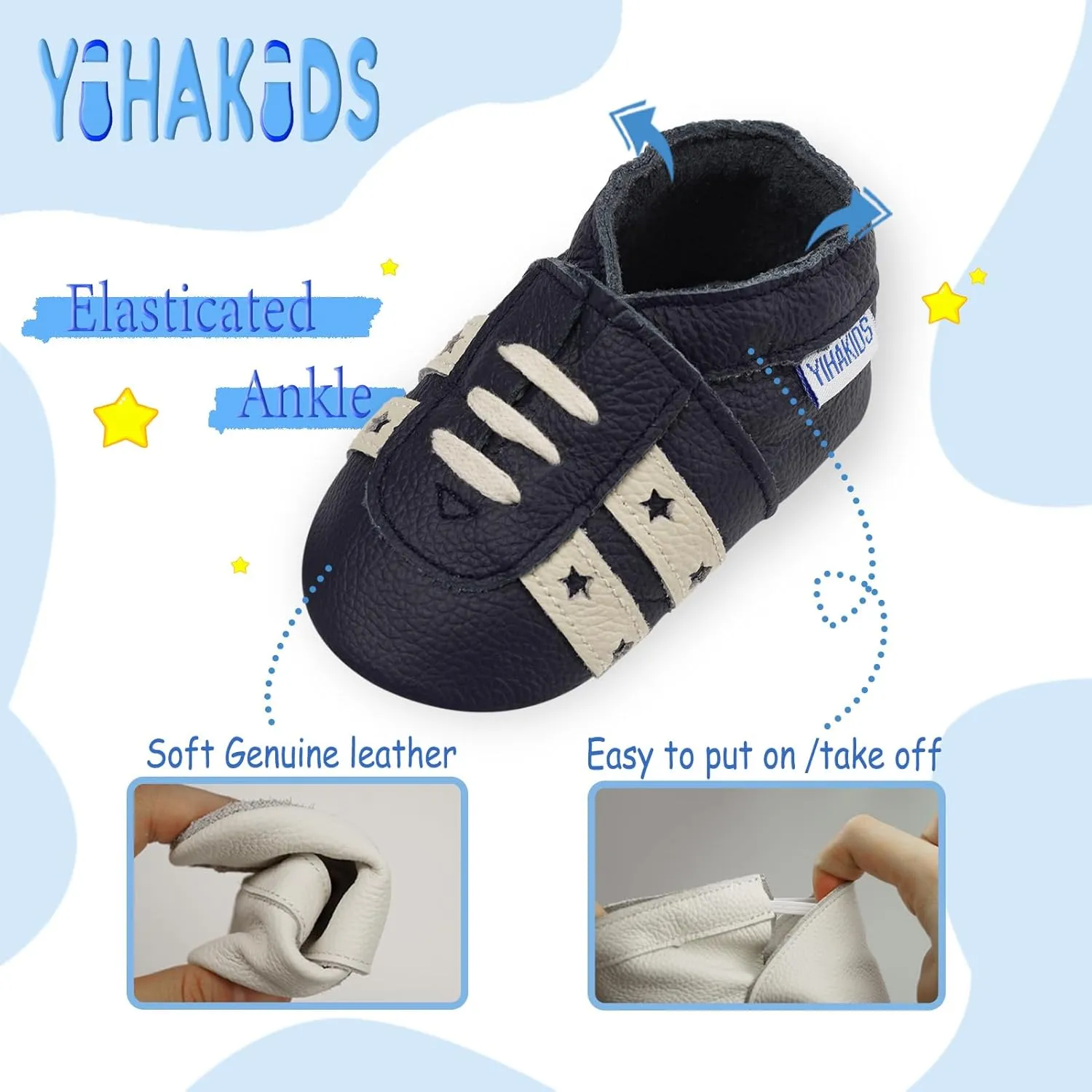 YIHAKIDS Baby Leather Shoes Soft Sole First Walking Moccasins Infants Toddler Boys Girls Crawling Slippers Slip-on Shoes with Elastic Ankle