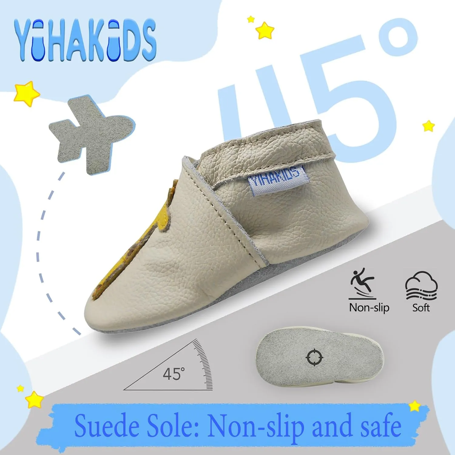 YIHAKIDS Baby Leather Shoes Soft Sole First Walking Moccasins Infants Toddler Boys Girls Crawling Slippers Slip-on Shoes with Elastic Ankle