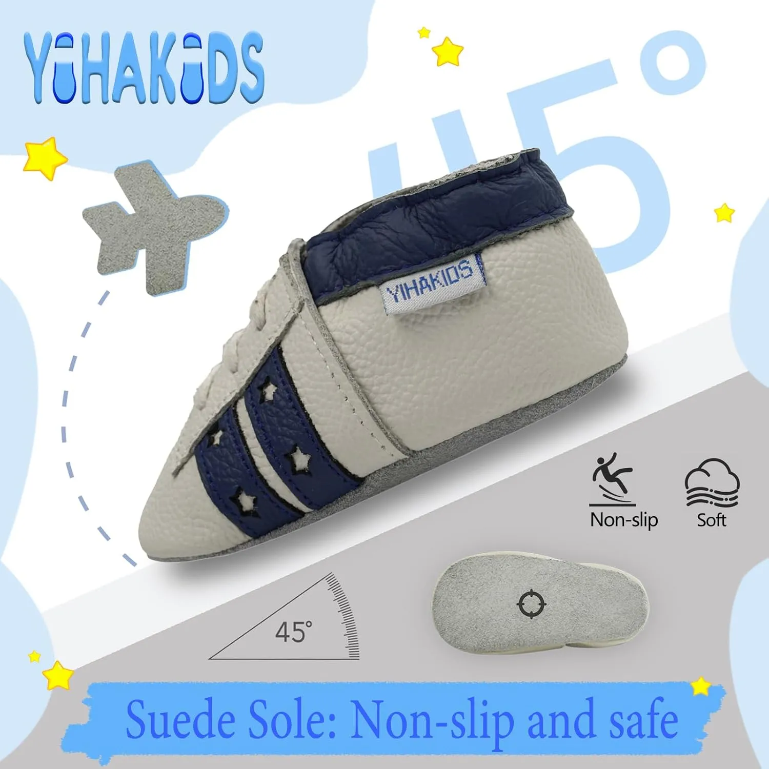 YIHAKIDS Baby Leather Shoes Soft Sole First Walking Moccasins Infants Toddler Boys Girls Crawling Slippers Slip-on Shoes with Elastic Ankle