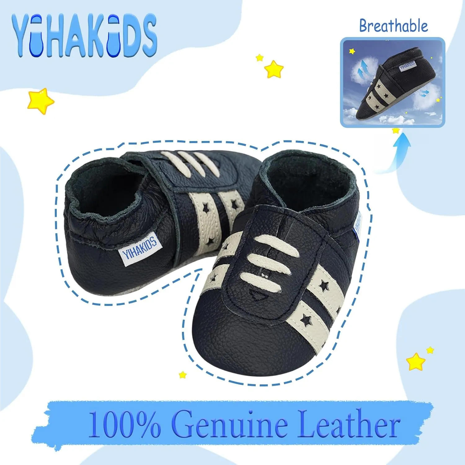 YIHAKIDS Baby Leather Shoes Soft Sole First Walking Moccasins Infants Toddler Boys Girls Crawling Slippers Slip-on Shoes with Elastic Ankle