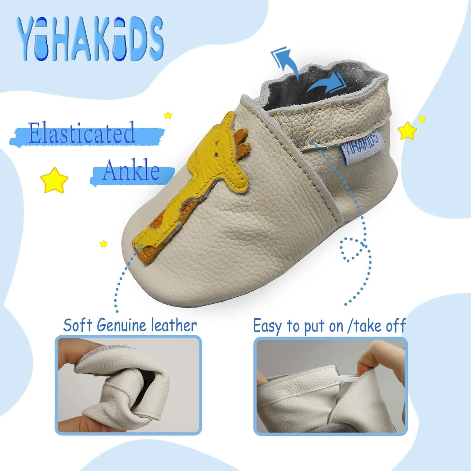 YIHAKIDS Baby Leather Shoes Soft Sole First Walking Moccasins Infants Toddler Boys Girls Crawling Slippers Slip-on Shoes with Elastic Ankle