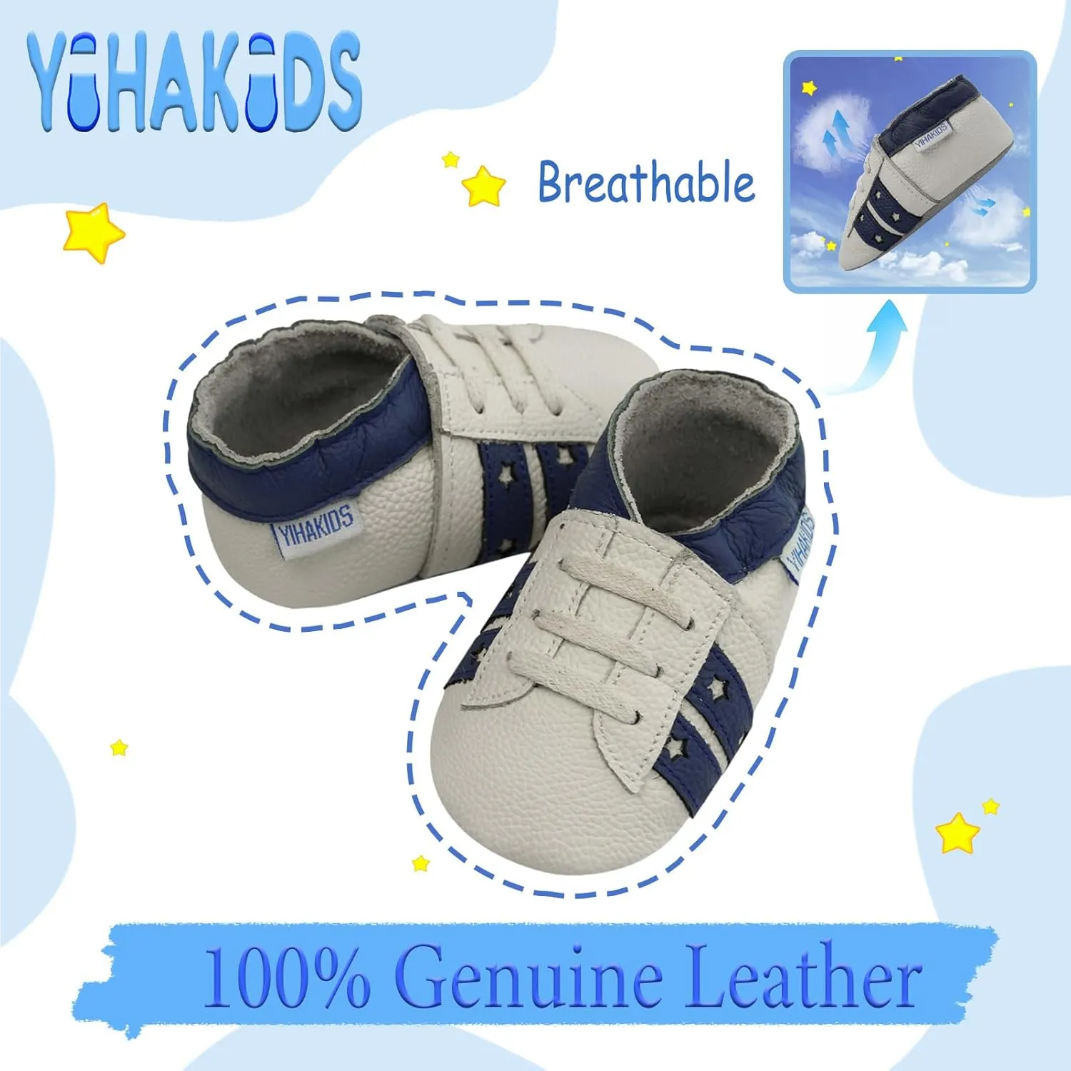 YIHAKIDS Baby Leather Shoes Soft Sole First Walking Moccasins Infants Toddler Boys Girls Crawling Slippers Slip-on Shoes with Elastic Ankle
