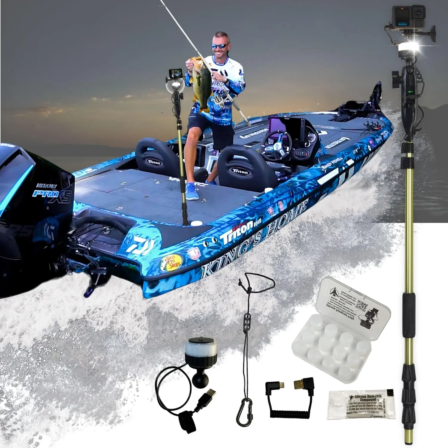 YOLOtek Beacon Navlight   PS53 Superbundle - Veteran Owned - Pole Mount for GoPro, DJI and Other Action Cameras - LED Boat Navigation, Stern & Anchor Light - Waterproof Marine Lights for Boats