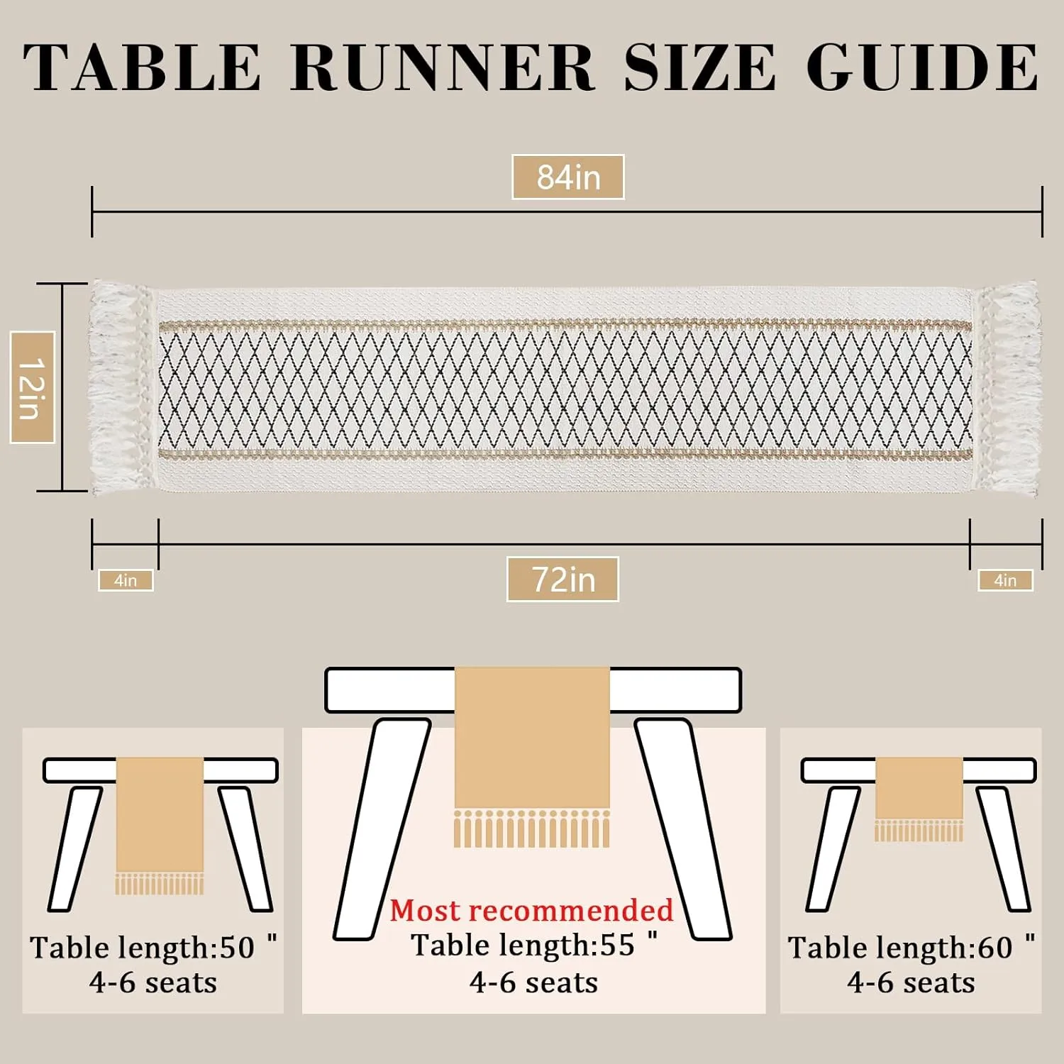 yuboo Table Runner Boho Dresser Runners for Bedroom, Summer Farmhouse Table Runners 72 Inches, Easter Table Runner with Tassels for Dining Kitchen Office Boho Table Decor