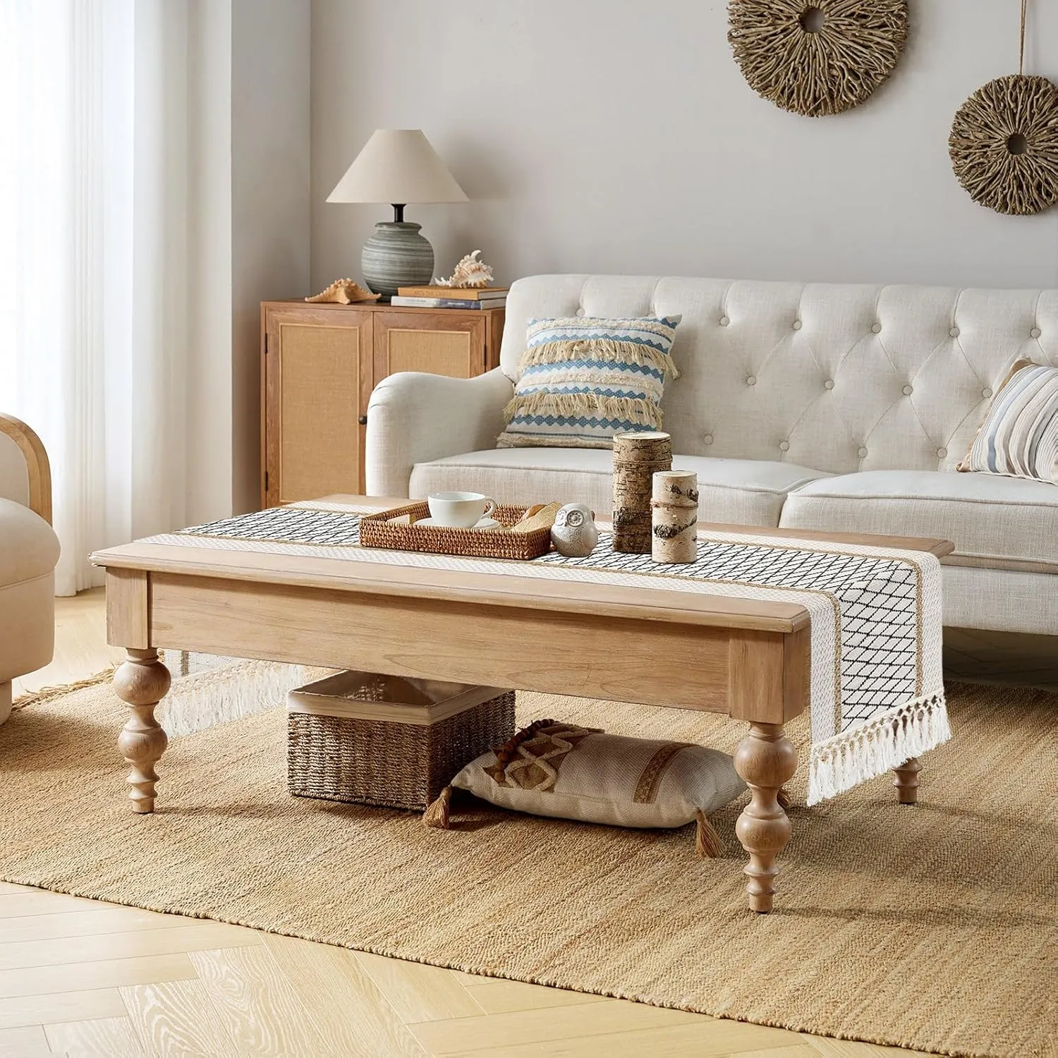 yuboo Table Runner Boho Dresser Runners for Bedroom, Summer Farmhouse Table Runners 72 Inches, Easter Table Runner with Tassels for Dining Kitchen Office Boho Table Decor