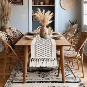 yuboo Table Runner Boho Dresser Runners for Bedroom, Summer Farmhouse Table Runners 72 Inches, Easter Table Runner with Tassels for Dining Kitchen Office Boho Table Decor