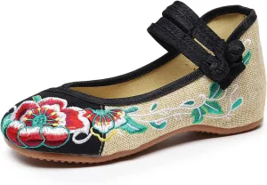 YunPeng Women Mary Jane Flat Shoes Casual Chinese Traditional Embroidered Ballet Canvas Shoes