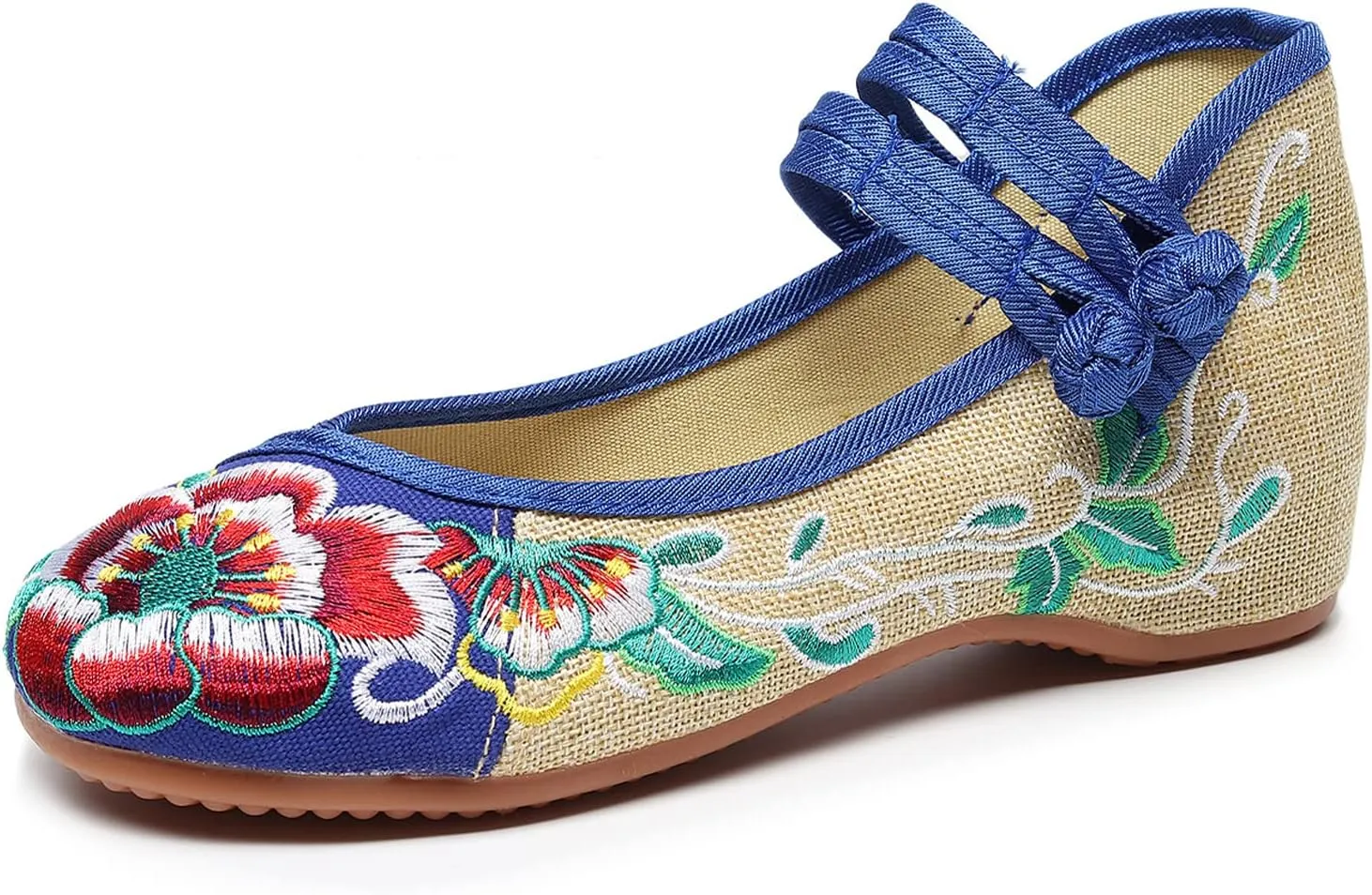 YunPeng Women Mary Jane Flat Shoes Casual Chinese Traditional Embroidered Ballet Canvas Shoes