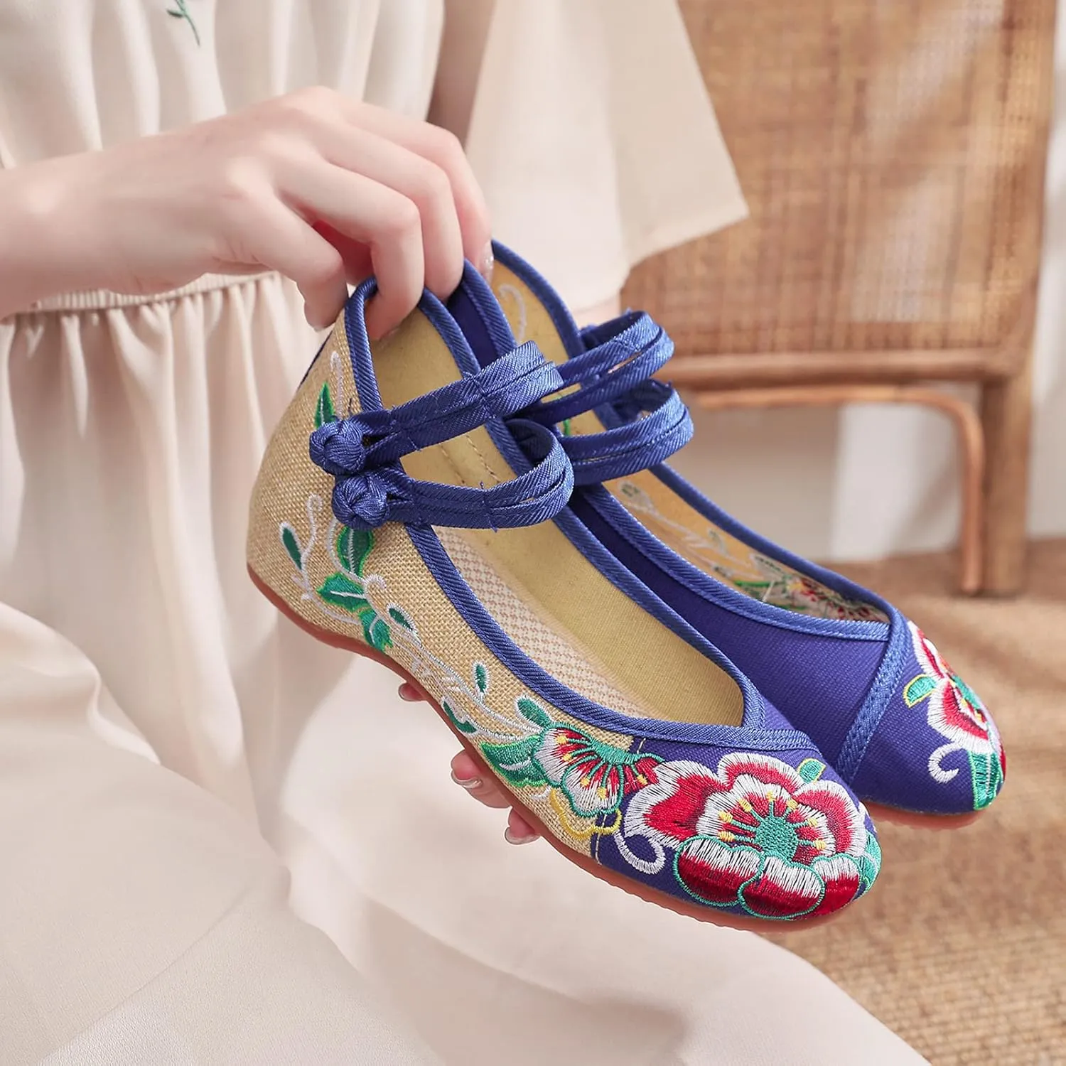 YunPeng Women Mary Jane Flat Shoes Casual Chinese Traditional Embroidered Ballet Canvas Shoes