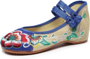 YunPeng Women Mary Jane Flat Shoes Casual Chinese Traditional Embroidered Ballet Canvas Shoes