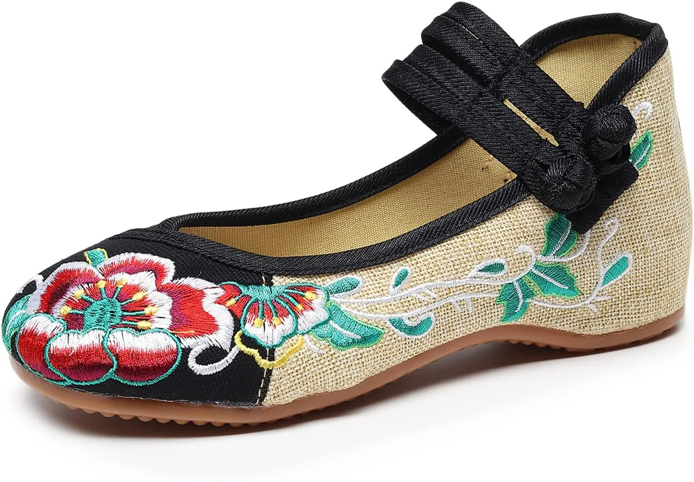 YunPeng Women Mary Jane Flat Shoes Casual Chinese Traditional Embroidered Ballet Canvas Shoes