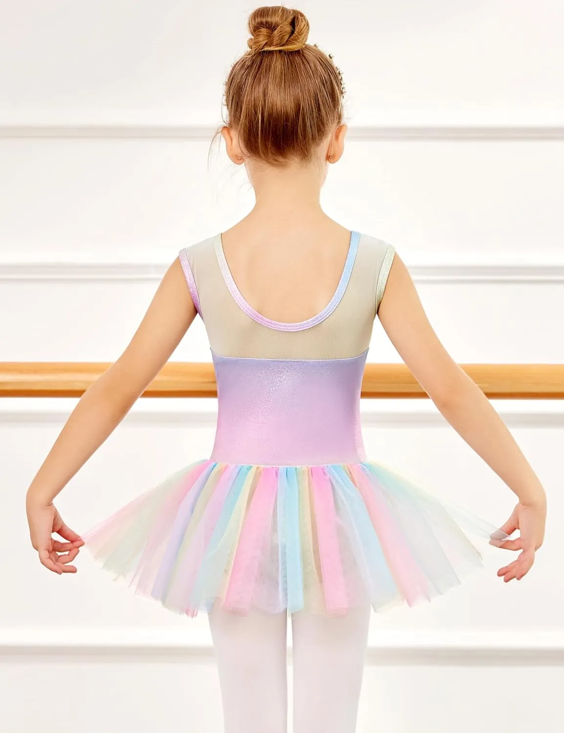 Zaclotre Girls Ballet Leotards Sparkly Sleevesless Mesh Dance Dress Tutu Ballerina Costume for Kids