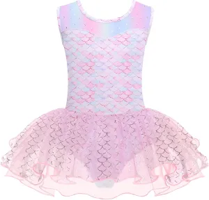 Zaclotre Girls Ballet Leotards Sparkly Sleevesless Mesh Dance Dress Tutu Ballerina Costume for Kids