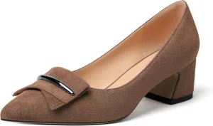 Zamikoo Women's Block Heel Pumps Low Heel Slip On Pointy Toe Wedding Dress Shoes Leather US Size 5-13