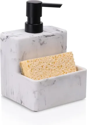 zccz Soap Dispenser with Sponge Holder, Marble Look Liquid Hand and Dish Soap Dispenser Pump Bottle and Sponge Holder 2 in 1 for Kitchen Sink Bathroom Counter Storage and Organization