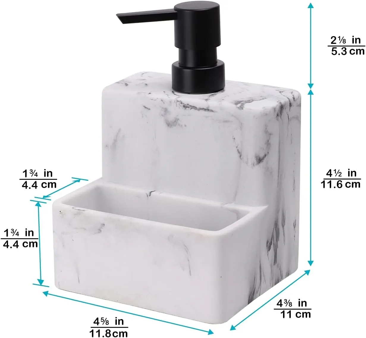 zccz Soap Dispenser with Sponge Holder, Marble Look Liquid Hand and Dish Soap Dispenser Pump Bottle and Sponge Holder 2 in 1 for Kitchen Sink Bathroom Counter Storage and Organization