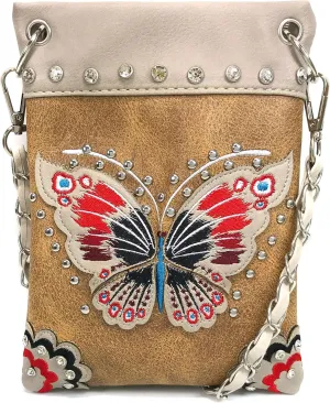 Zelris Peacock Butterfly Floral Embroidery Crossbody Small Crossbody Purse Bag
