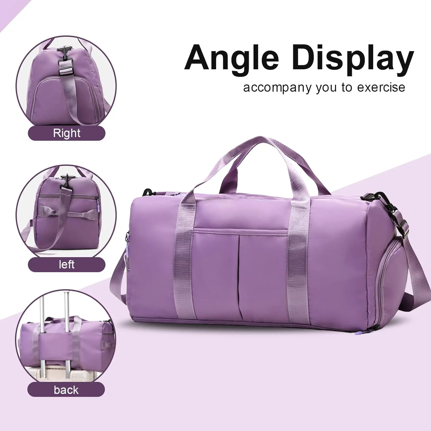 ZGWJ Sports Gym Bag with Wet Pocket & Shoes Compartment, Waterproof Shoulder Weekender Bag for Women and Men Swim Sports Travel Gym Bag Lightweight and easy Carry on Purple